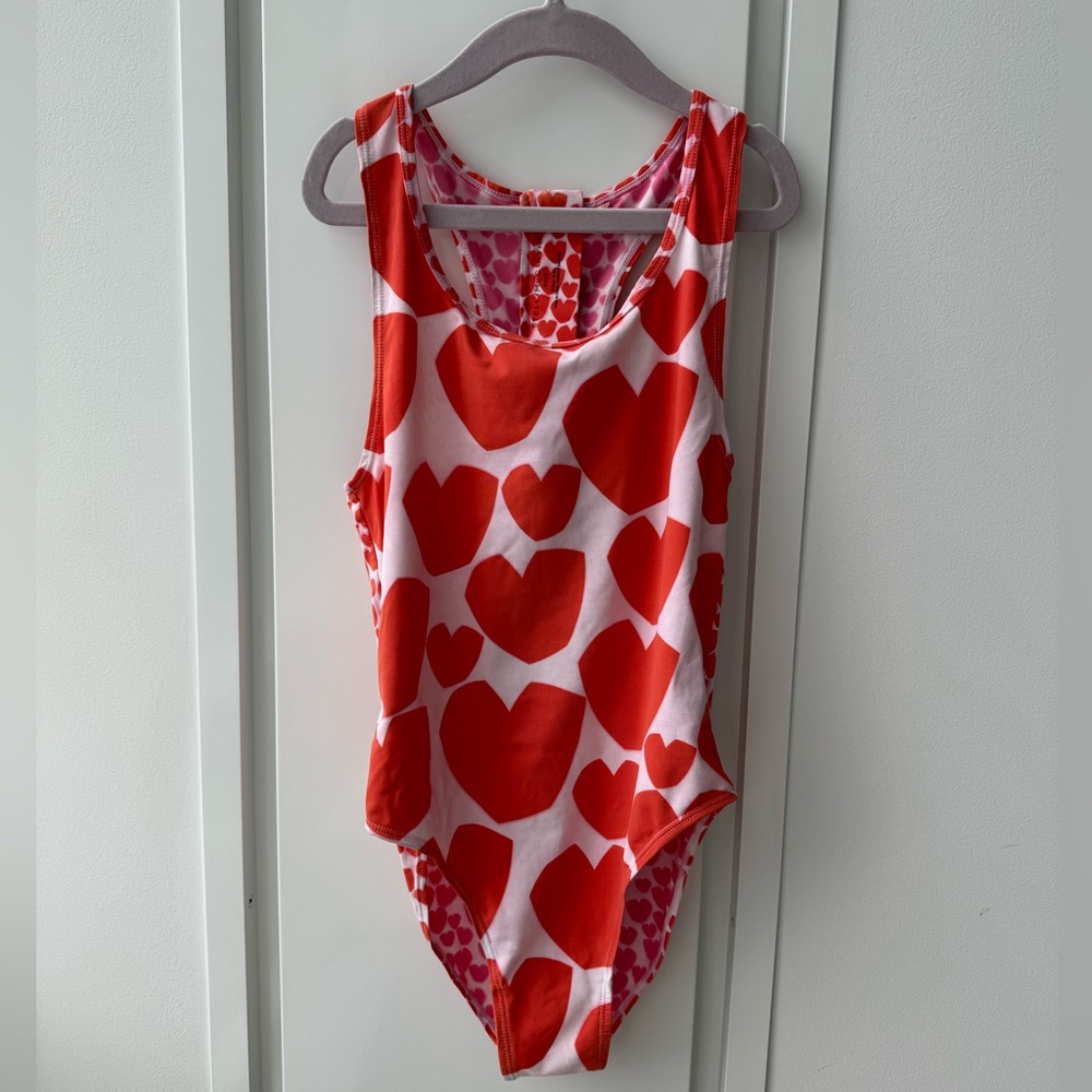 Stella McCartney Girls Heart Print Swimsuit. Size 12 years